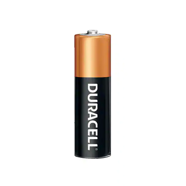 AA battery 1.5V Duracell MN1500 single cell, copper top with black label, white background