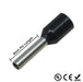 Ferrule terminal black 16AWG with 8mm pin length, crimp connector tin plated copper, UL CE RoHS certified, white background