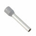 Gray 12AWG single-wire ferrule terminal close-up angle view showing insulated collar and hollow tin-plated copper tube on white background