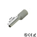 Gray single-wire ferrule terminal crimp connector with 8mm pin length UL CE and RoHS certified on white background