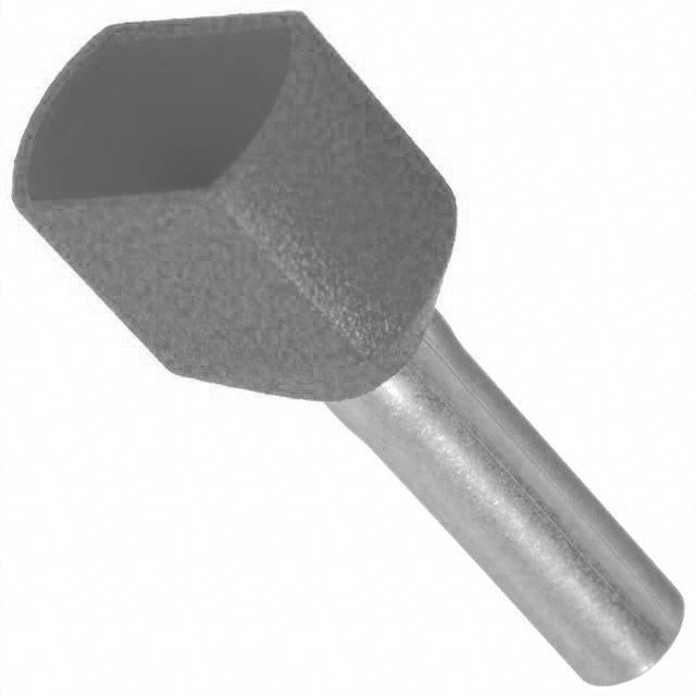 Gray twin-entry ferrule terminal double wire crimp connector with hexagonal insulated collar and tin-plated copper pin on white background