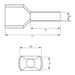 Gray twin-wire insulated ferrule terminal technical drawing showing side view and front cross-section with dimension labels D1 S1 L1 L2 D2 E