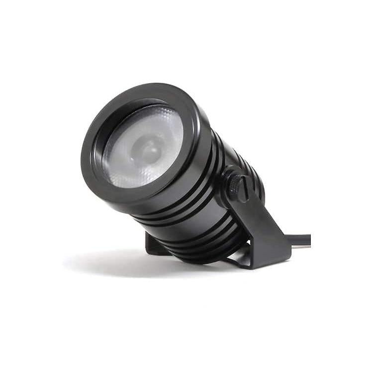 Gantom 7 compact LED spotlight front three quarter view showing lens ribbed body and mounting bracket