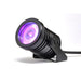 Gantom 7 LED spotlight powered on with purple violet light output front view with mounting bracket