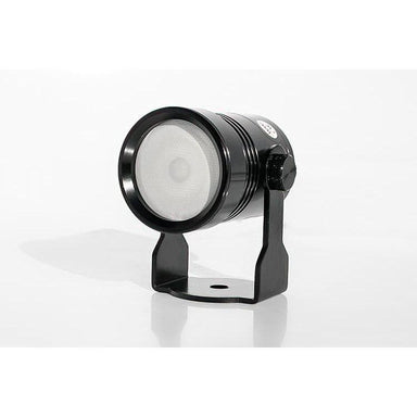 Gantom GP292 compact LED pinspot fixture front angle view showing frosted diffused lens Gantom logo power button black aluminum housing with adjustable yoke mounting bracket on grey background