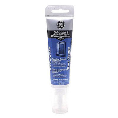 GE All-Purpose Silicone I sealant blue tube with clear applicator tip non-conductive adhesive for LED strip installation on white background