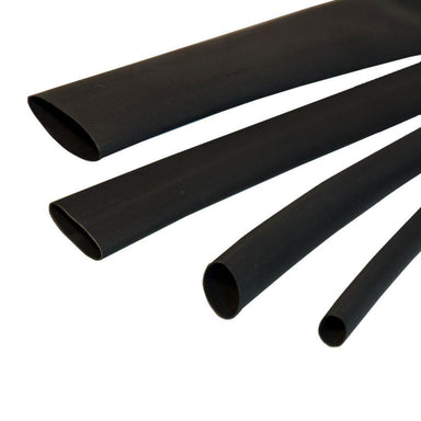 Black heat shrink tubing in multiple sizes with 2:1 shrink ratio, flame retardant flexible polyolefin for LED wire and cable insulation