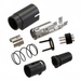 Kycon R7B DC male plug exploded view showing all internal components including housing, pins, strain relief, o-rings, and shield