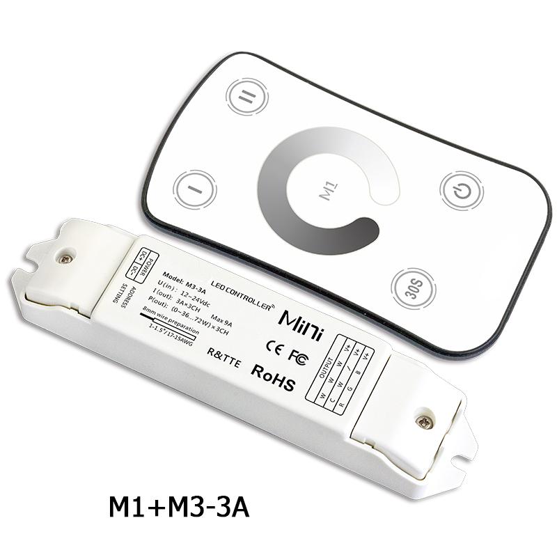LTECH RF single color LED dimmer M1+M3-3A with wireless touch remote controller for 12V-24V DC single color LED strip dimming