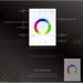 LTECH UX8 wallplate dimmer labeled touch panel function diagram showing zone selector, color wheel, on/off, mode, speed/brightness, white, scene buttons, and LED indicator