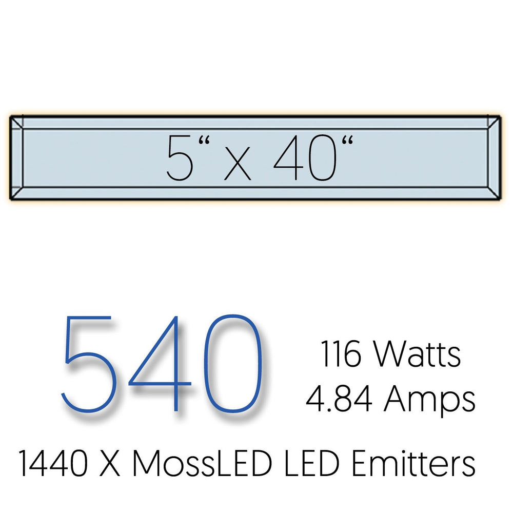 Moss Illumination MI Fixture 540 specification graphic 5 x 40 inch size 116 watts 4.84 amps 1440 MossLED emitters
