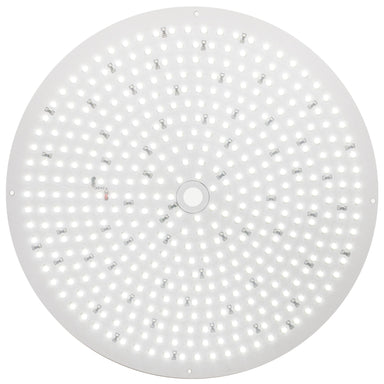 Moss LED 10 inch round aluminum LED panel illuminated front view showing 42W cool white LED array white background