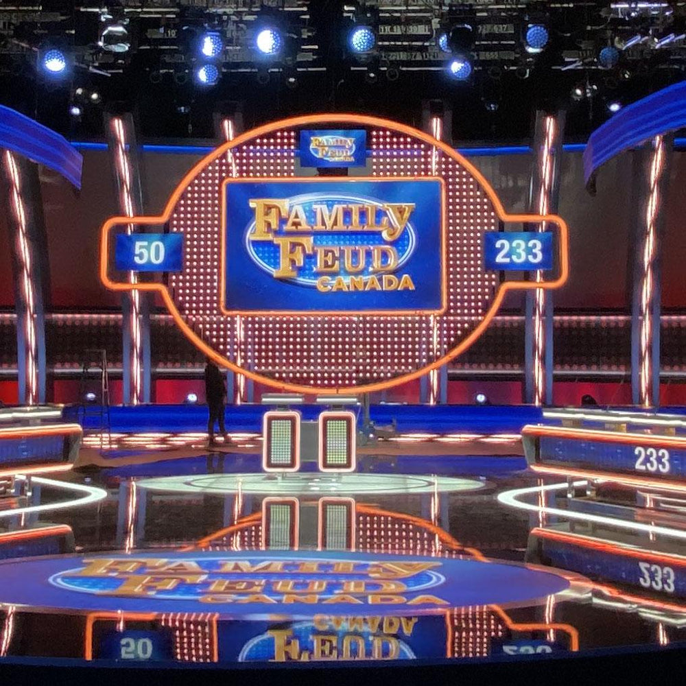 Moss LED 12V Pixel Dots RGBW installed on Family Feud Canada TV show set stage lighting