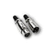 3-pin XLR connector pair silver metal male and female DMX lighting control connectors for DMX512 4-channel dimmer decoder on white background