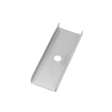Moss LED A2016B aluminum channel surface mounting clip angle view silver metal with screw hole for LED strip channel installation transparent background
