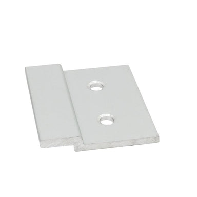 Moss LED ALH-5858 mounting clip flat metal plate with two screw holes silver anodized angled view for surface mount aluminum channel LED strip profile secure wall installation accessory