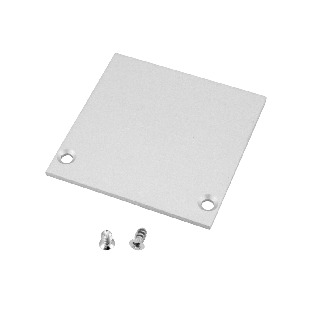 Moss LED ALLL-5035D aluminum LED channel solid end cap without wire hole silver square plate with mounting screws on transparent background
