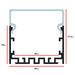 Moss LED ALLL-5035 aluminum LED channel profile cross-section technical drawing showing dimensions 50mm width 51.5mm height 40mm internal width 35mm depth with diffuser cover clip-in detail and heat sink fins