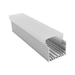 Moss LED ALLL-5035-D aluminum LED channel profile 3D perspective view showing deep silver extrusion with heat sink fins on bottom and frosted polycarbonate diffuser cover partially inserted on white background