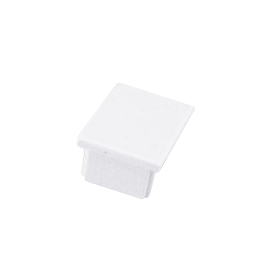 Moss LED ALM-1520 closed end cap without hole white plastic square top angled view for surface mount aluminum channel LED strip profile clean finish installation accessory