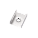 Moss LED ALM-1520 mounting clip metal bracket with center screw hole silver anodized angled view showing bent grip edges for surface mount aluminum channel LED strip profile secure installation accessory