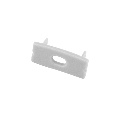 Moss LED ALM-2310 end cap with wire feed-through hole white plastic with snap-in prongs for wide low-profile aluminum LED strip channel profile