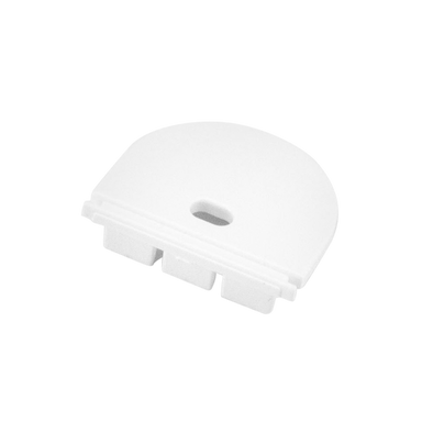 Moss LED ALM-2618 end cap with wire hole white plastic rounded dome shape with toothed snap-in edge for surface mount aluminum channel LED profile cable pass-through for LED strip lighting installation