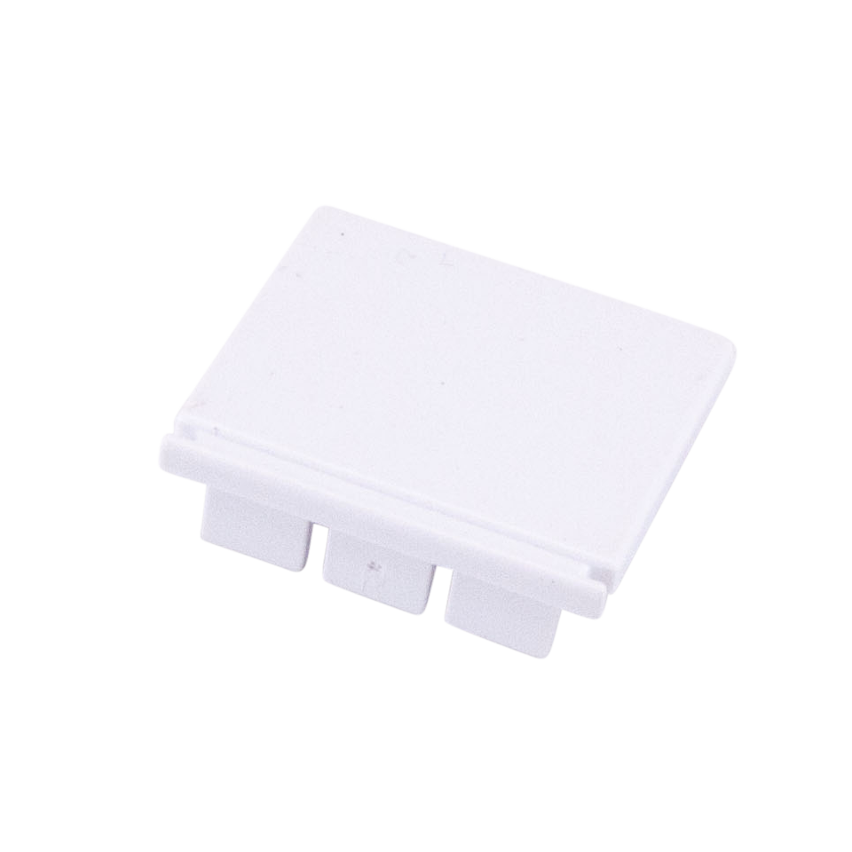 Moss LED ALM-2618B closed end cap without hole white plastic with toothed snap-in edge for surface mount aluminum channel LED profile clean finish for LED strip lighting installation