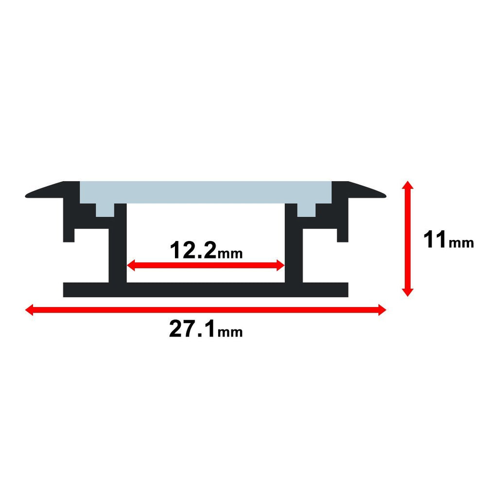 Moss LED ALM-2711 aluminum channel only cross-section dimensions 27.1mm wide 11mm high 12.2mm inner width for LED strip lighting