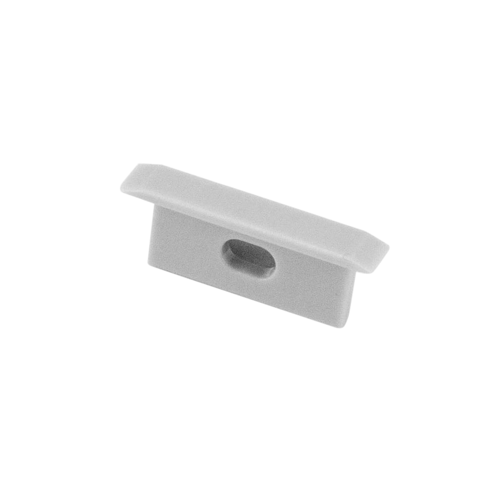 Moss LED ALM-2711 end cap with wire hole grey plastic smooth design for slim surface mount aluminum channel LED profile with cable pass-through for LED strip lighting installation