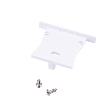 Moss LED ALM-3428 end cap with wire hole white plastic with flanged mounting tabs for pendant surface mount aluminum channel LED profile with mounting screws included cable pass-through for LED strip lighting installation