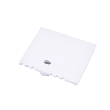 Moss LED ALM-4335 end cap with wire hole white plastic with serrated toothed edge for surface mount aluminum channel LED profile with cable pass-through for LED strip lighting installation