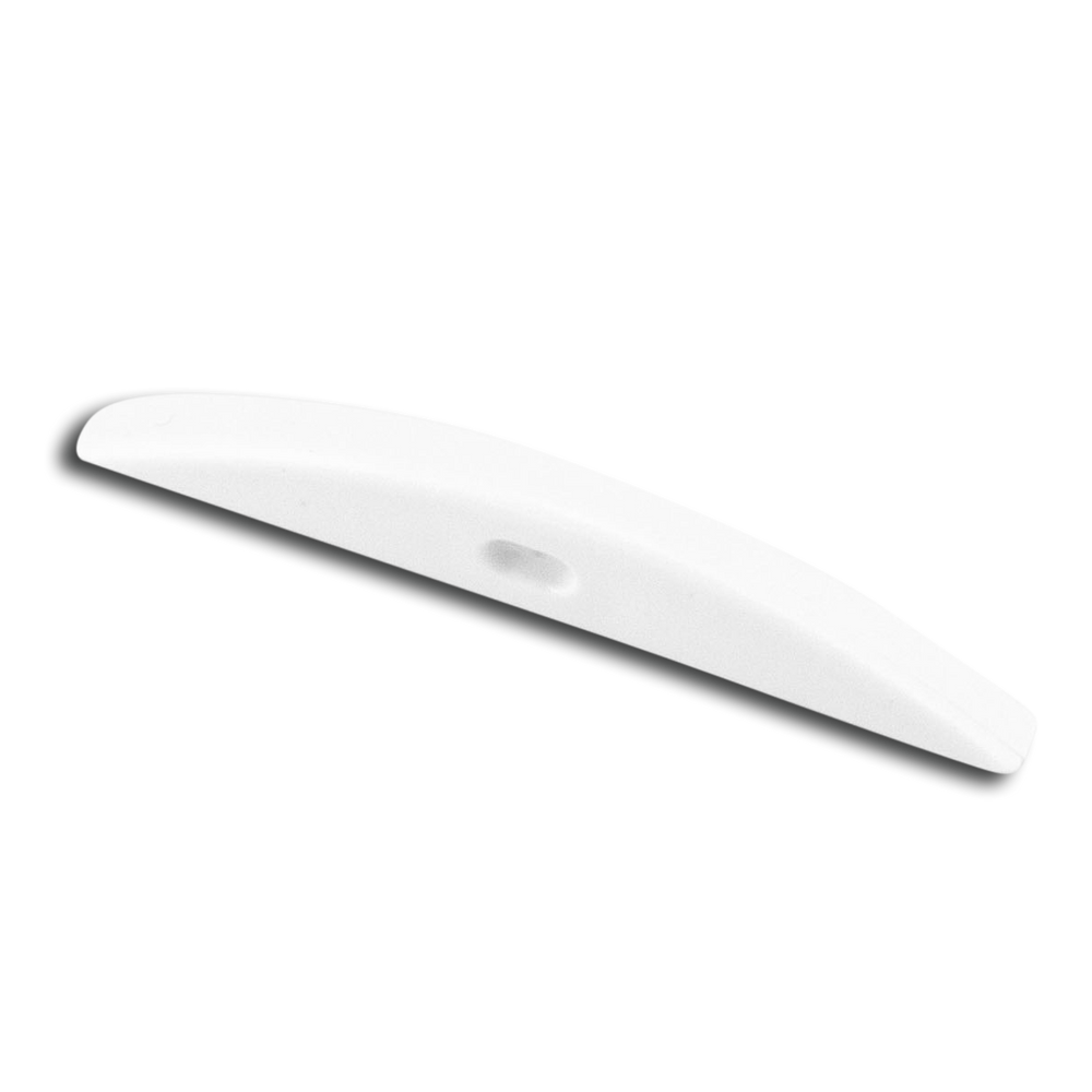 Moss LED ALM-5208 end cap with wire hole white plastic arched curved design for surface mount aluminum channel LED profile with cable pass-through for wide LED strip lighting installation