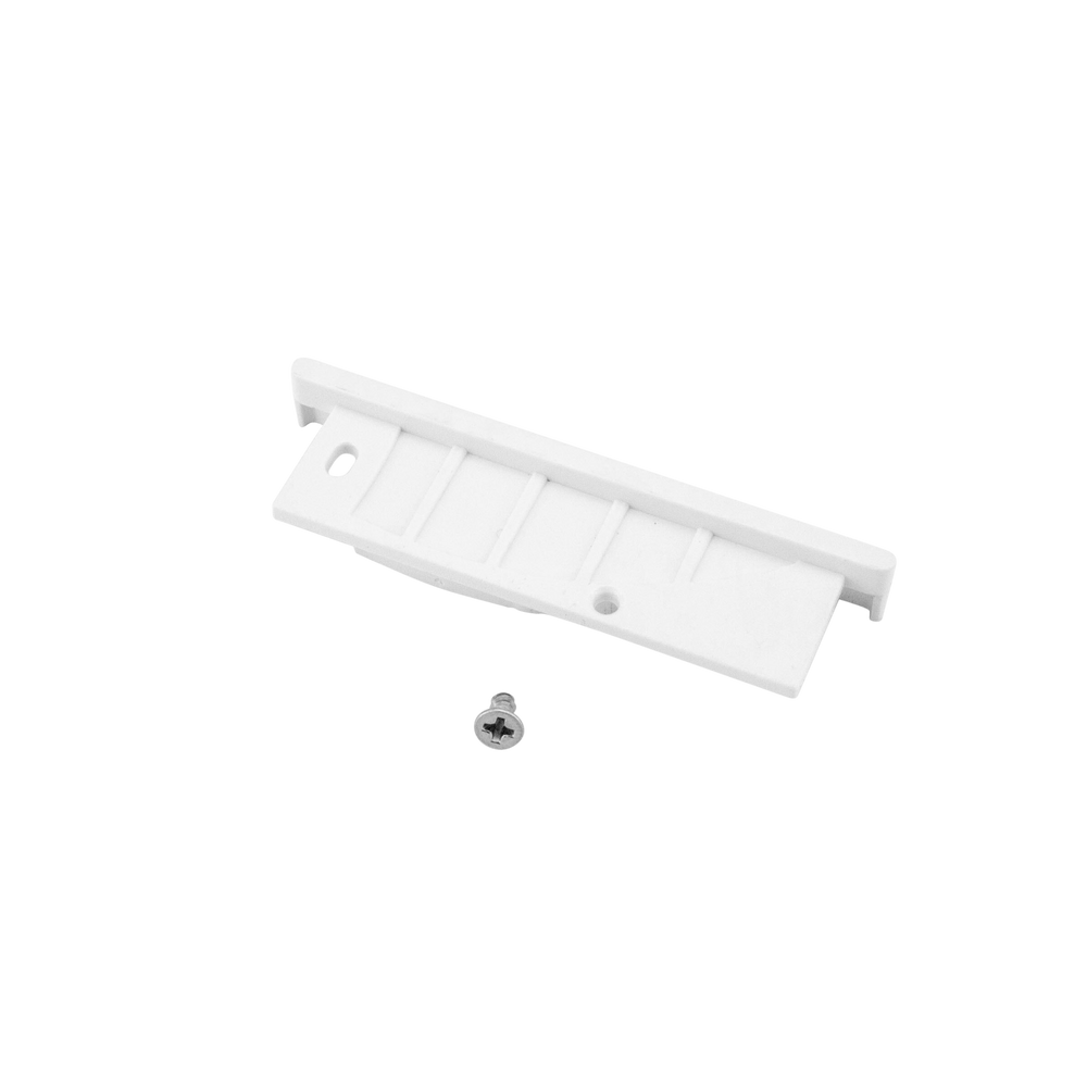 Moss LED ALM-7060B end cap with wire hole white plastic rectangular with mounting screw and cable pass-through for recessed aluminum channel LED profile wide recessed LED strip lighting installation