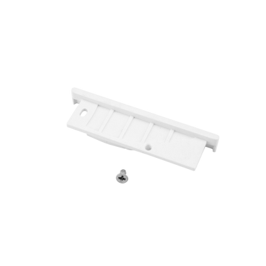 Moss LED ALM-7060B end cap with wire hole white plastic rectangular with mounting screw and cable pass-through for recessed aluminum channel LED profile wide recessed LED strip lighting installation
