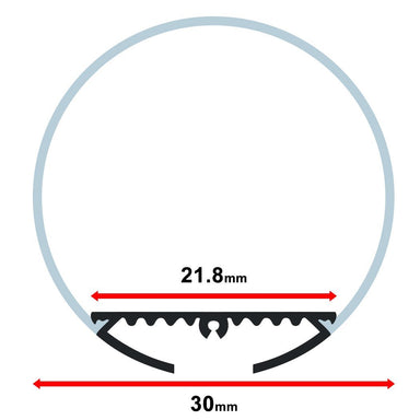 Moss LED ALM-O3030C milky cover round profile cross-section technical drawing showing dimensions 30mm outer width 21.8mm inner width circular diffuser for O3030 aluminum channel