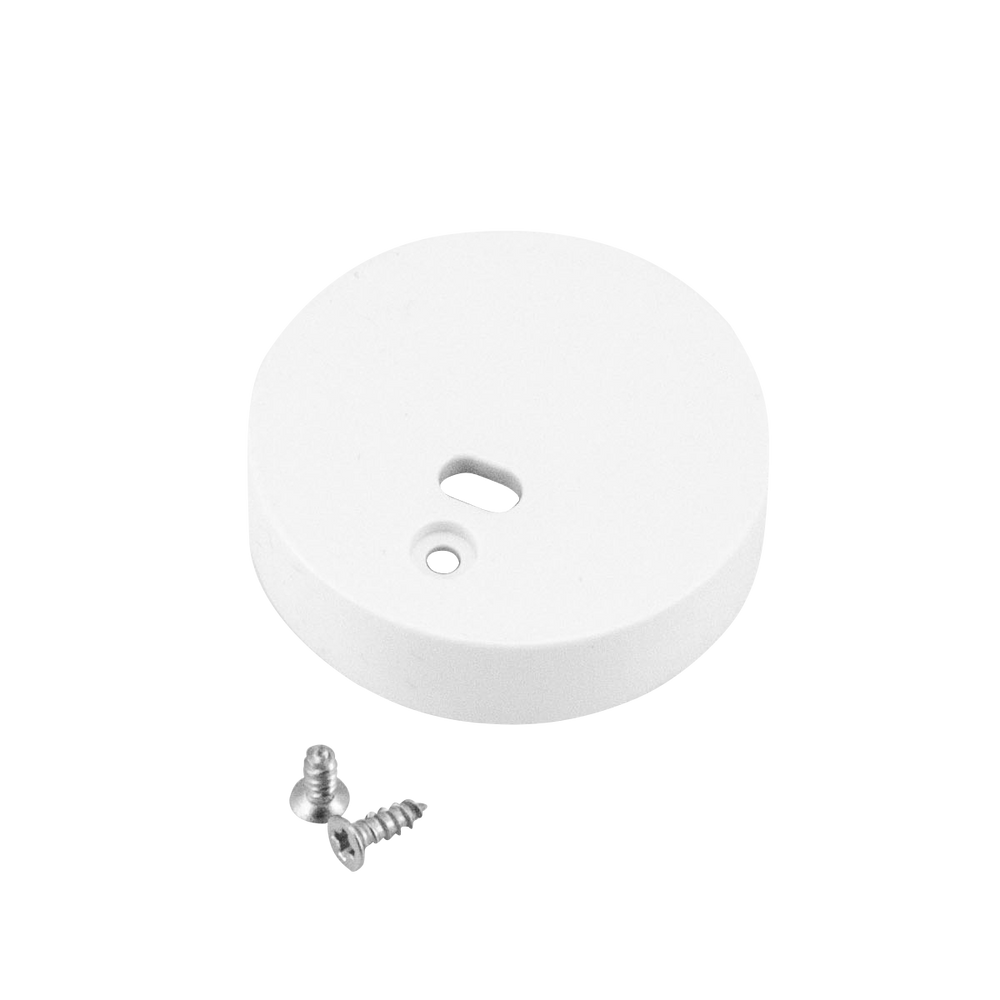 Moss LED ALM-O3030C end cap with wire hole white plastic round disc shape with included mounting screw for dome round surface mount aluminum channel LED profile cable pass-through for LED strip lighting installation