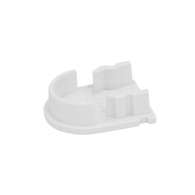 Moss LED ALM-T2114B closed end cap without hole white plastic round design for track mount aluminum channel LED profile with snap-fit clips and screw holes for recessed LED strip lighting installation