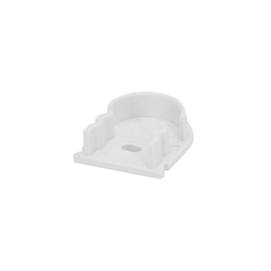Moss LED ALM-T2114B end cap with wire hole white plastic round design for track mount aluminum channel LED profile with cable pass-through and snap-fit clips for recessed LED strip lighting installation
