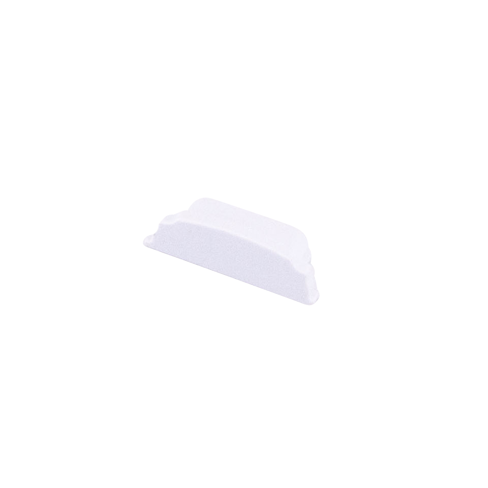 Moss LED ALQ-1807 closed end cap without hole white plastic for slim surface mount aluminum channel LED profile with mounting tabs for clean finish low-profile LED strip lighting installation