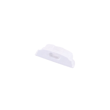 Moss LED ALQ-1807 end cap with wire hole white plastic for slim surface mount aluminum channel LED profile with cable pass-through and mounting tabs for low-profile LED strip lighting installation