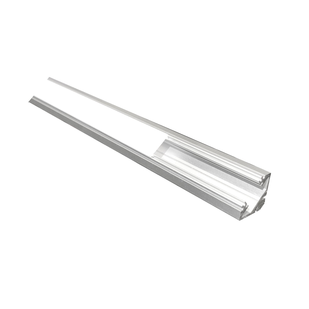 Moss LED ALQ-1919H aluminum channel with milky cover 19x19mm profile angled perspective view showing channel slot and diffuser