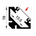 Moss LED ALQ-1919H channel only cross section technical drawing with dimensions 19mm x 13.5mm