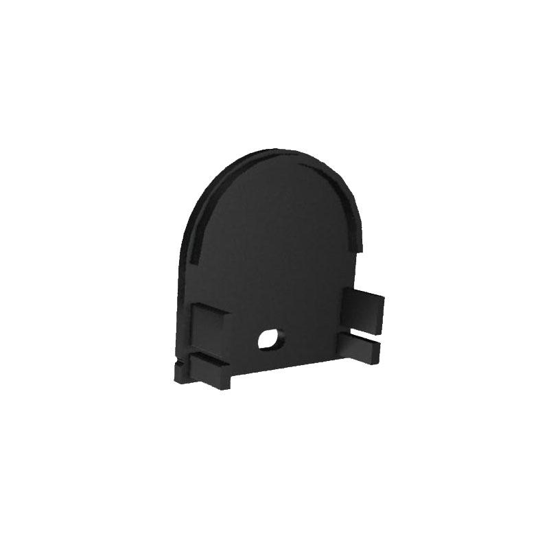 Moss LED ALQ-3015B black end cap with hole for aluminum channel profile on white background