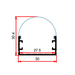 Moss LED ALQ-3015B rounded aluminum channel profile technical dimensions drawing 30.4mm by 27.5mm by 30mm