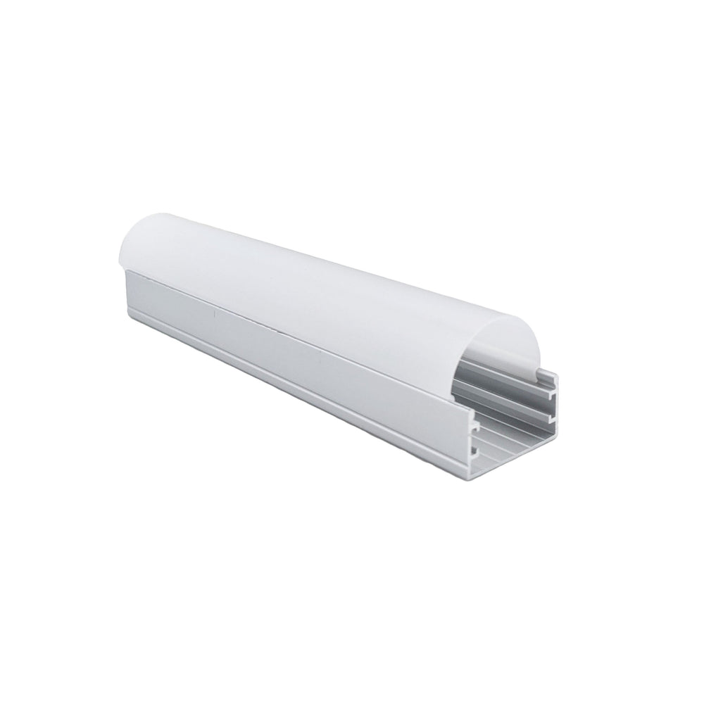 Moss LED ALQ-3015B rounded white cover on aluminum channel profile 2.44 meter on white background