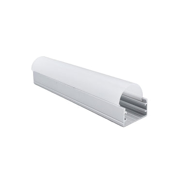 Moss LED ALQ-3015B rounded white cover on aluminum channel profile 2.44 meter on white background