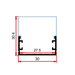 Moss LED ALQ-3015C square aluminum channel cross-section technical drawing showing dimensions 30mm external width 27.5mm internal width 30.4mm height with milky diffuser cover white background