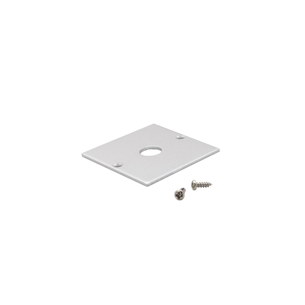 Moss LED ALQ-3535F end cap with wire feed-through hole brushed aluminum square plate with included mounting screws for 35x35mm square aluminum LED strip channel profile