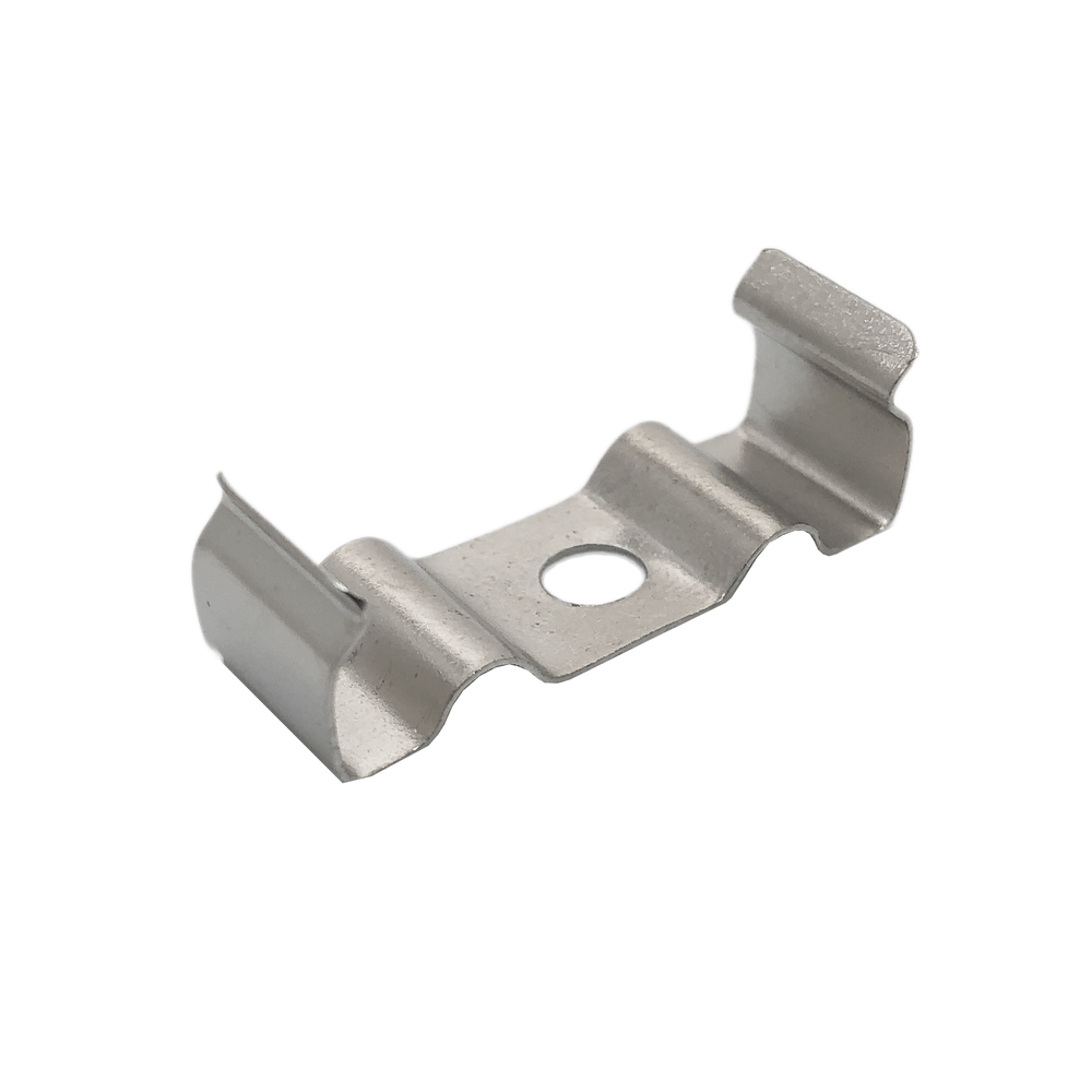 Moss LED ALQ-4542 surface mounting clip silver metal with screw hole and channel grip tabs for securing square aluminum channel LED profile to ceiling or wall for pendant lighting installation